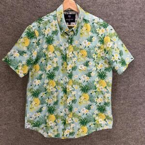 International Report Shirt Men L Large Blue Floral Button Up Collared Regular